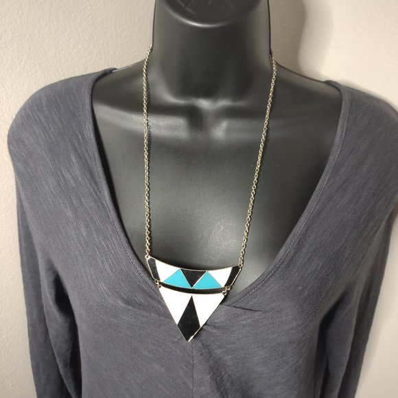 Off White, Blue, And Black Triangle Pendant Necklace Adjustable 23.5" To 25.5" - Picture 12 of 12